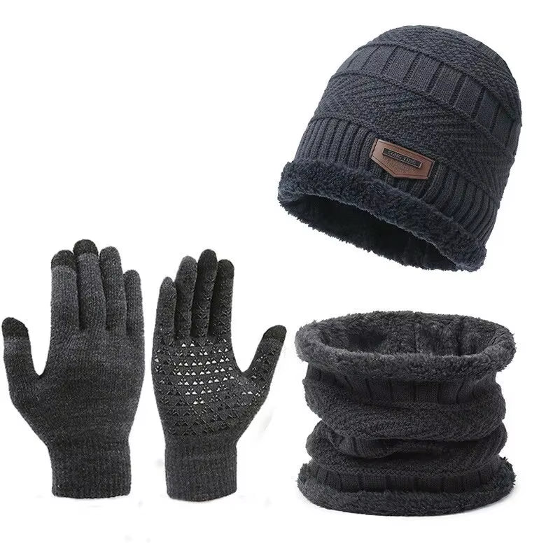 Unisex Winter Warmth Set: Windproof Knitted Hat, Scarf & Gloves - Perfect for Outdoor Adventures!