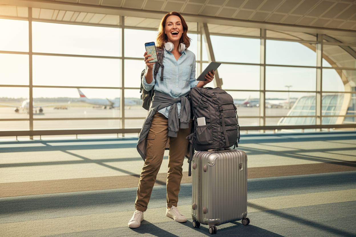Woman happy at the airport