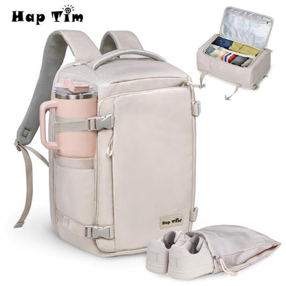 Hap Tim 40L Carry on Travel Backpack Airline Approved – Fits 17” Laptop with Wet & Dry Separation Compartments, Includes Drawstring Bag, Ideal for Weekender, Airplane Travel, Gym, Hiking & Business Trips#Fallfreshness