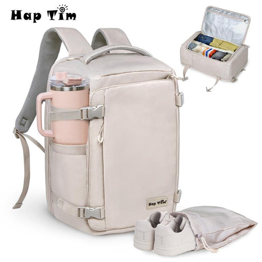 Hap Tim 40L Carry on Travel Backpack Airline Approved – Fits 17” Laptop with Wet & Dry Separation Compartments, Includes Drawstring Bag, Ideal for Weekender, Airplane Travel, Gym, Hiking & Business Trips#Fallfreshness
