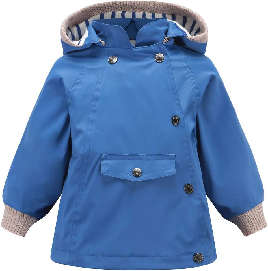 Boys Girls Waterproof Hooded Rain Jacket Kids Cotton Lined Rain Coat Toddler Windbreaker Spring Fall Raincoat
