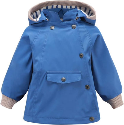 Boys Girls Waterproof Hooded Rain Jacket Kids Cotton Lined Rain Coat Toddler Windbreaker Spring Fall Raincoat