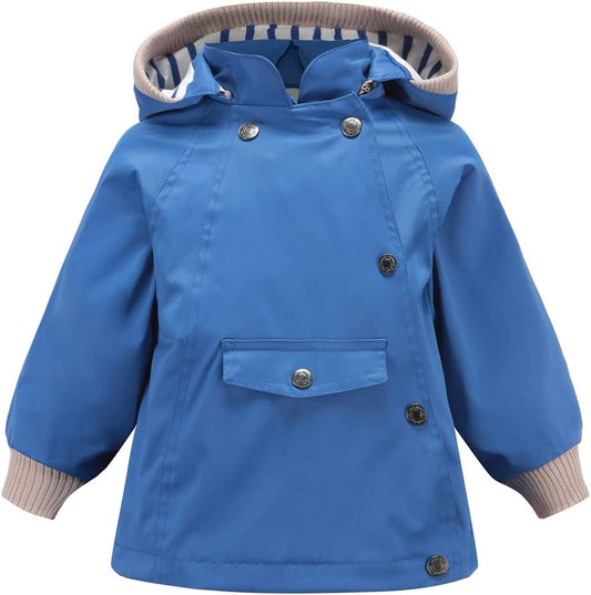 Boys Girls Waterproof Hooded Rain Jacket Kids Cotton Lined Rain Coat Toddler Windbreaker Spring Fall Raincoat
