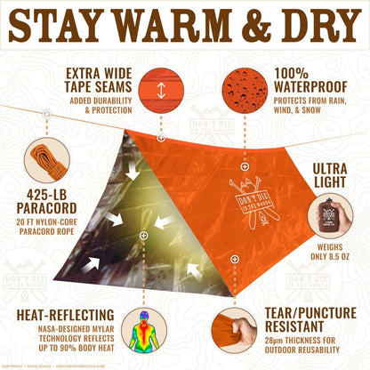 Don’t Die in the Woods - Ultralight Emergency Shelter Tent - Durable Mylar Tube Tent for Survival Situations
