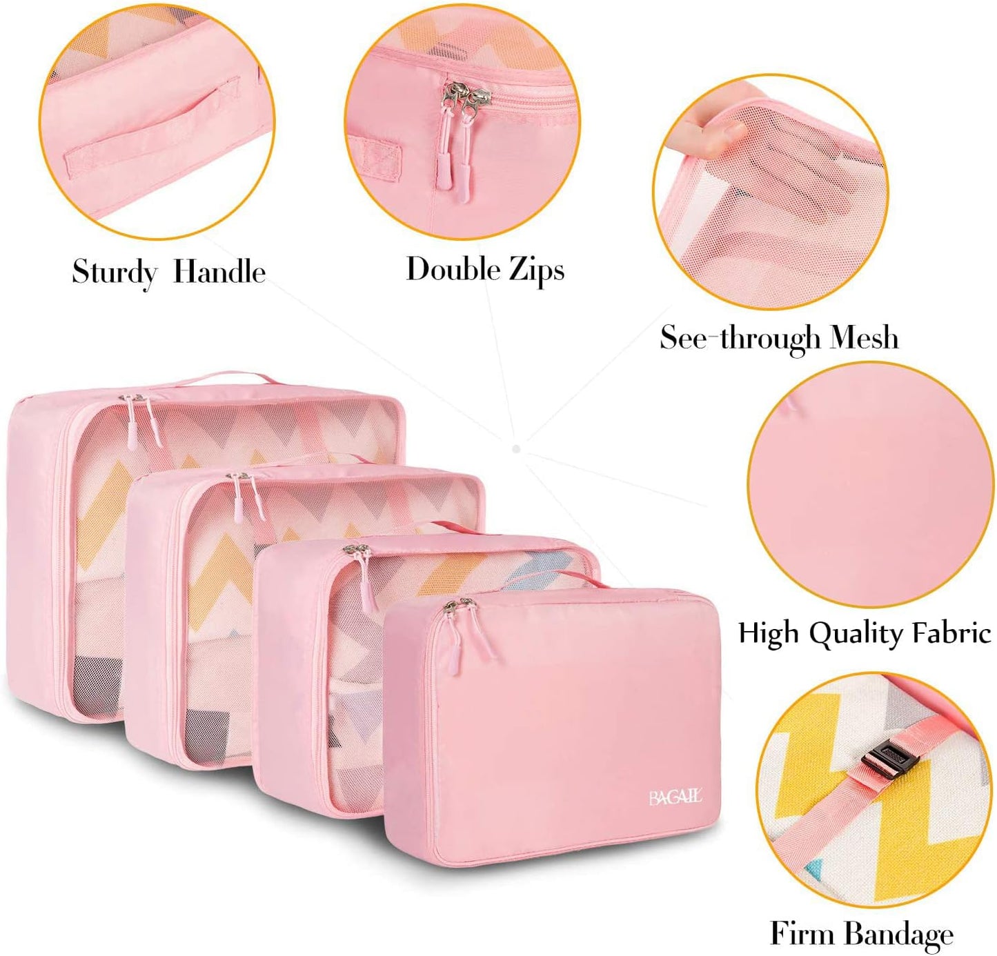 8 Set Packing Cubes Luggage Packing Organizers for Travel Accessories-Blush Pink