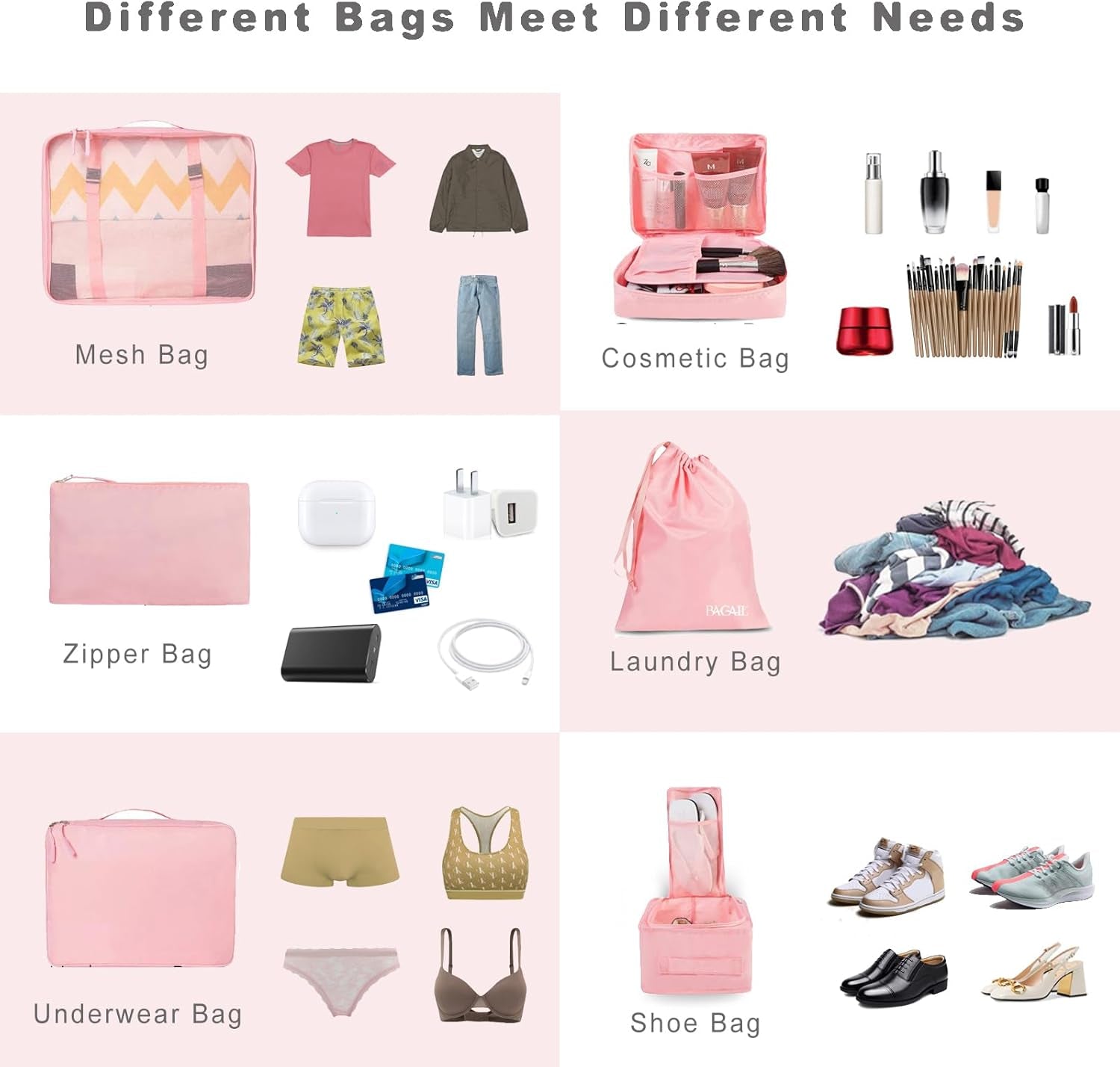 8 Set Packing Cubes Luggage Packing Organizers for Travel Accessories-Blush Pink