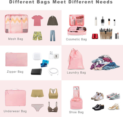 8 Set Packing Cubes Luggage Packing Organizers for Travel Accessories-Blush Pink
