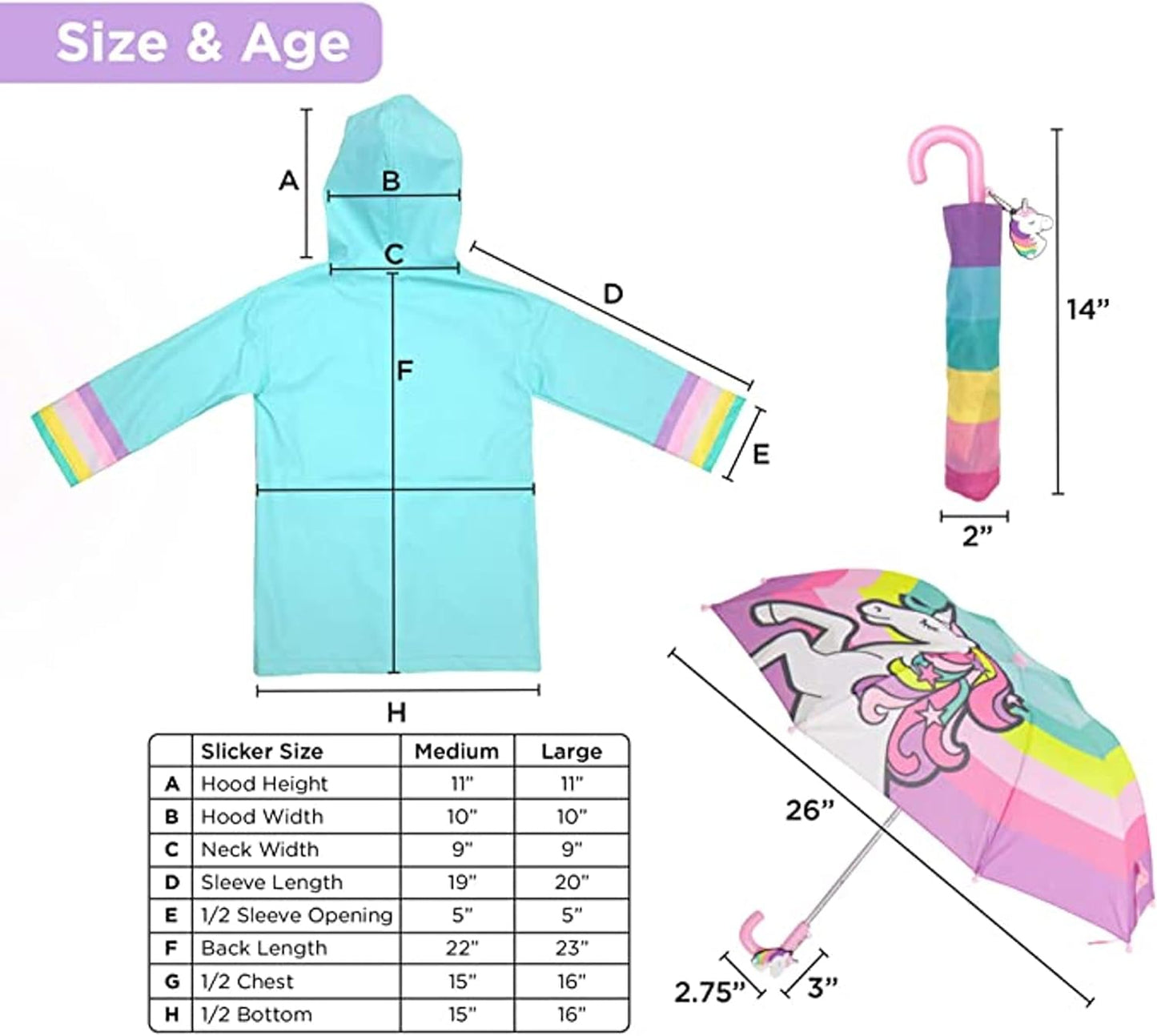 Kids Umbrella for Girls and Boys & Rain Coats Set -Toddler Umbrellas Kids Raincoat Boys Girls Jacket