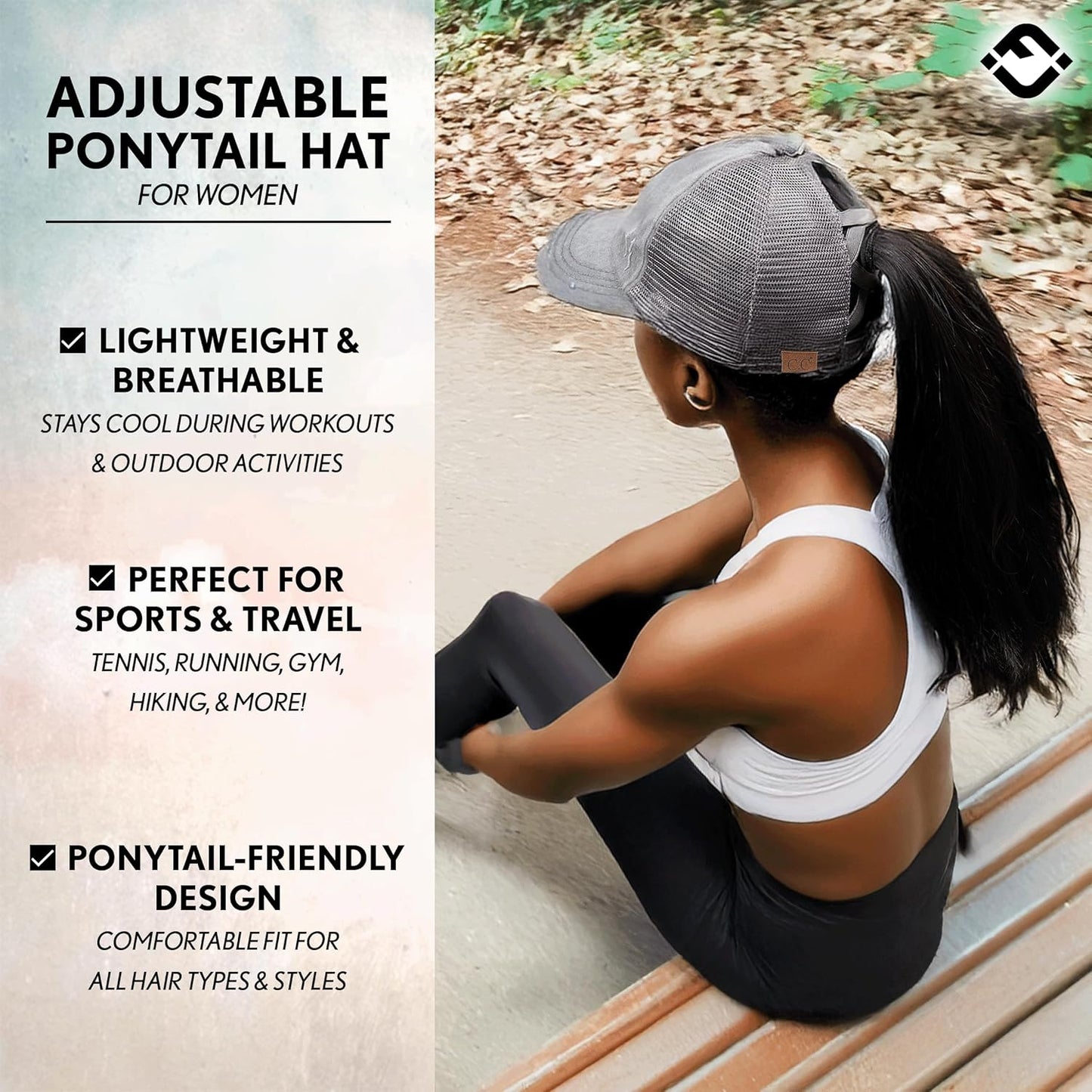 Ponytail Hat for Women - Baseball Cap with Adjustable Fit & High Pony Tail Criss Cross Back for Everyday Wear