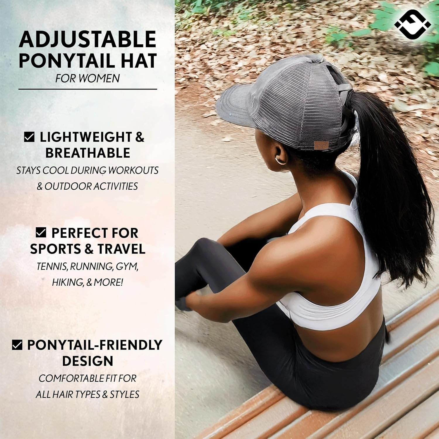 Ponytail Hat for Women - Baseball Cap with Adjustable Fit & High Pony Tail Criss Cross Back for Everyday Wear