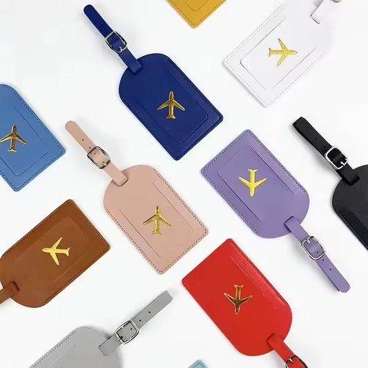 Stamped Leather Business Luggage Tag Suitcase Address Label Luggage Boarding Case Label Name ID Address Clip Travel Accessories