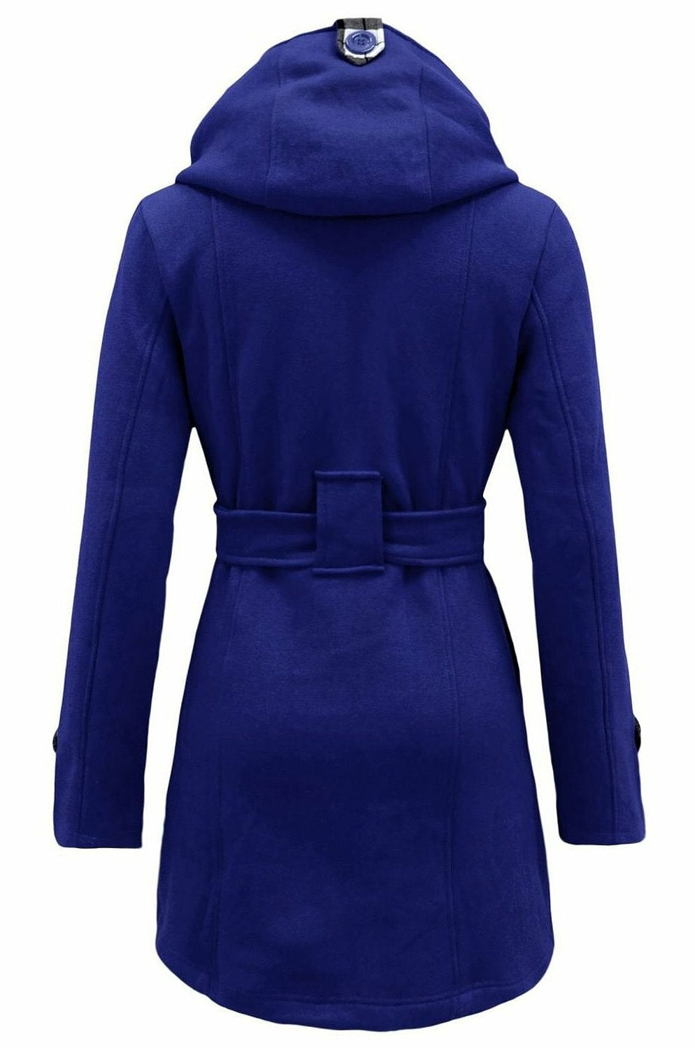 Women's Checkered Hooded Belted Winter Duffle Coat with Long Buttoned Fleece Jacket