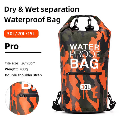 30L 15L Waterproof Dry Bags with Wet Separation Pocket Backpack for Kayaking Boating Swimming Outdoor Sports Bag XAZ9