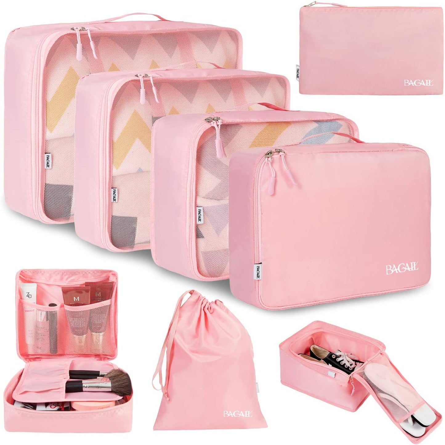 8 Set Packing Cubes Luggage Packing Organizers for Travel Accessories-Blush Pink