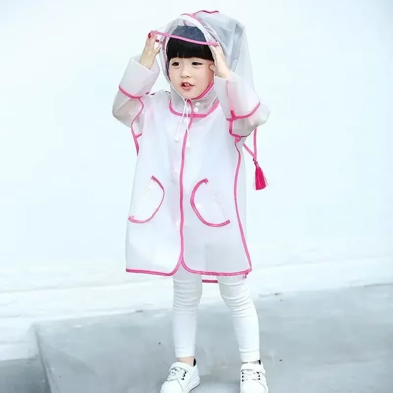 Kids Raincoat Waterproof Rain Poncho Clear Transparent Children Kindergarten School Student Rainsuit Protective Poncho Covers