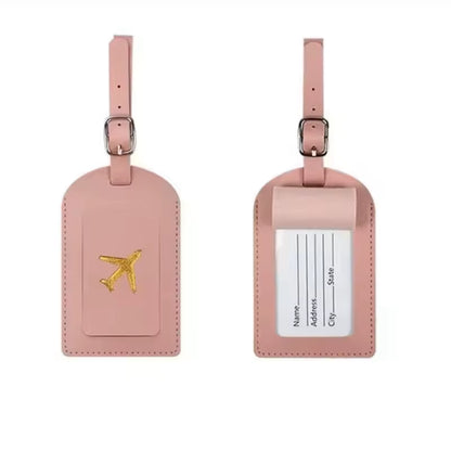 Stamped Leather Business Luggage Tag Suitcase Address Label Luggage Boarding Case Label Name ID Address Clip Travel Accessories