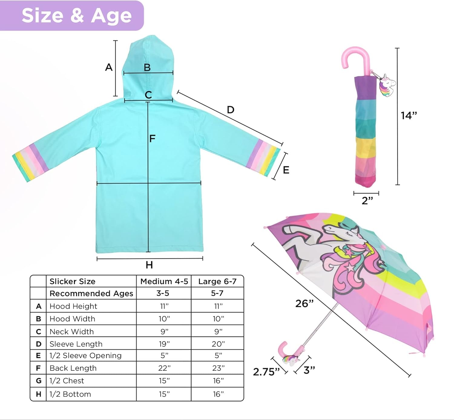 Kids Umbrella for Girls and Boys & Rain Coats Set -Toddler Umbrellas Kids Raincoat Boys Girls Jacket