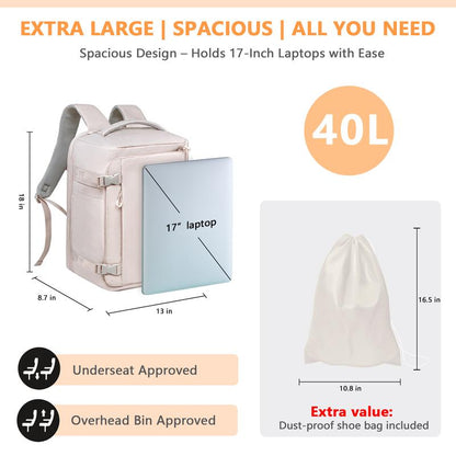 Hap Tim 40L Carry on Travel Backpack Airline Approved – Fits 17” Laptop with Wet & Dry Separation Compartments, Includes Drawstring Bag, Ideal for Weekender, Airplane Travel, Gym, Hiking & Business Trips#Fallfreshness