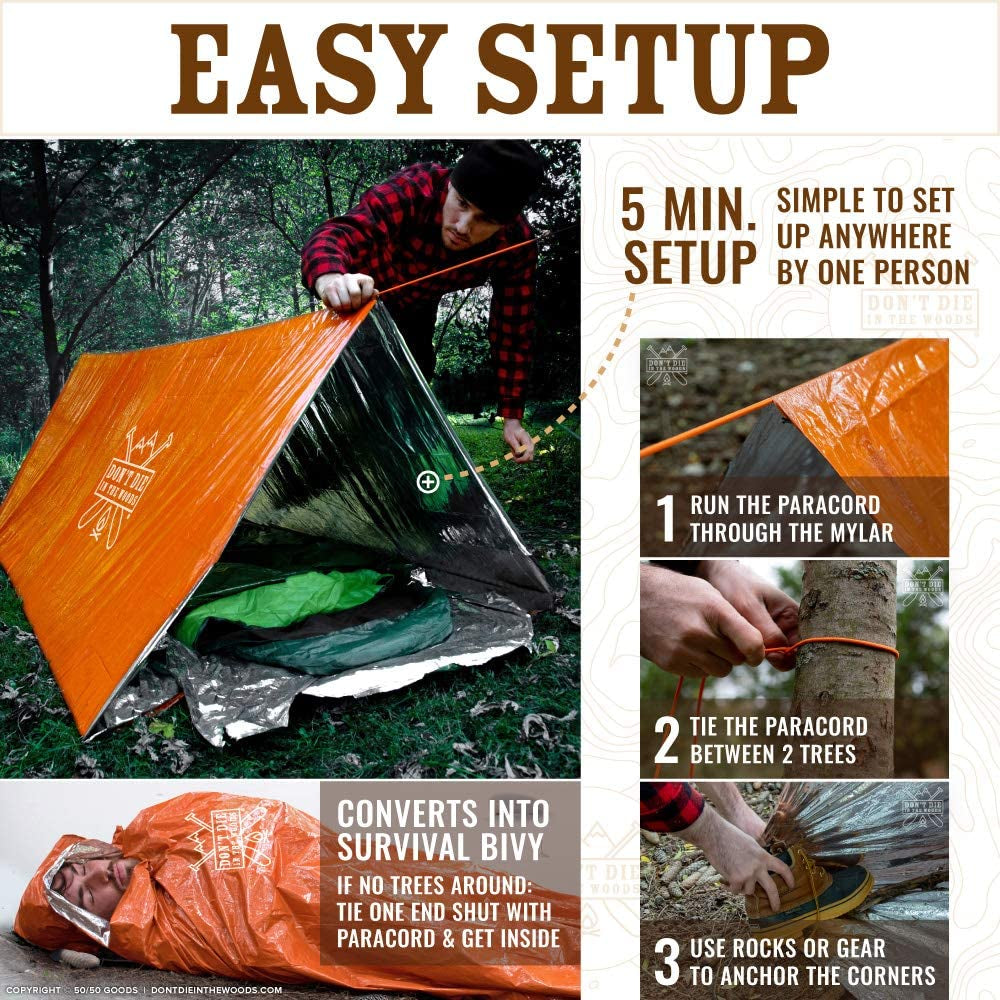 Don’t Die in the Woods - Ultralight Emergency Shelter Tent - Durable Mylar Tube Tent for Survival Situations
