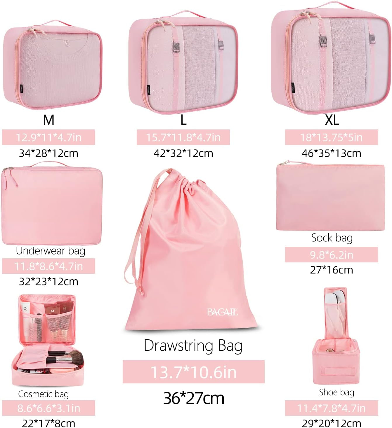 8 Set Packing Cubes Luggage Packing Organizers for Travel Accessories-Blush Pink