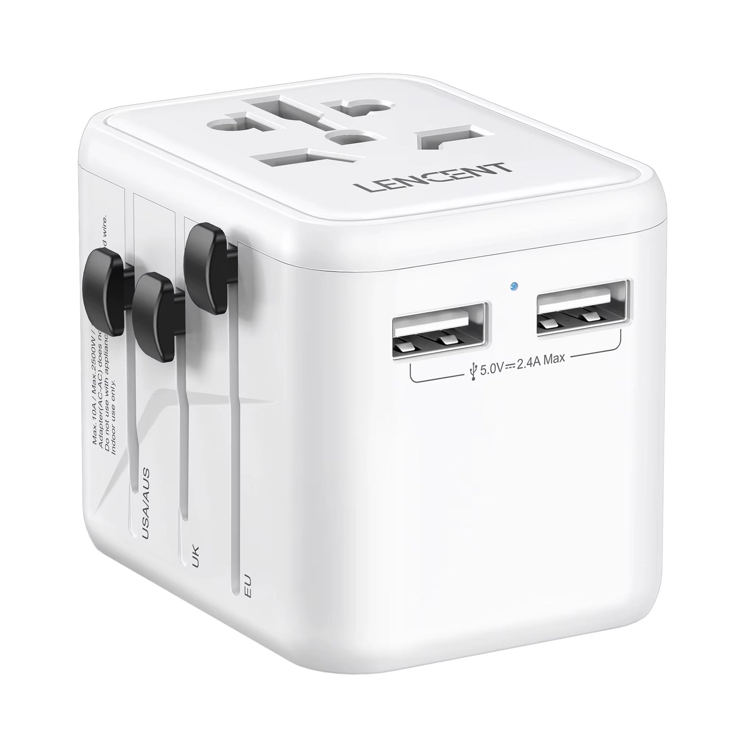 International Travel Adapter with 2 USB Ports All-In-One Travel Charger Power Adapter EU/UK/USA/AUS Plug for Travel