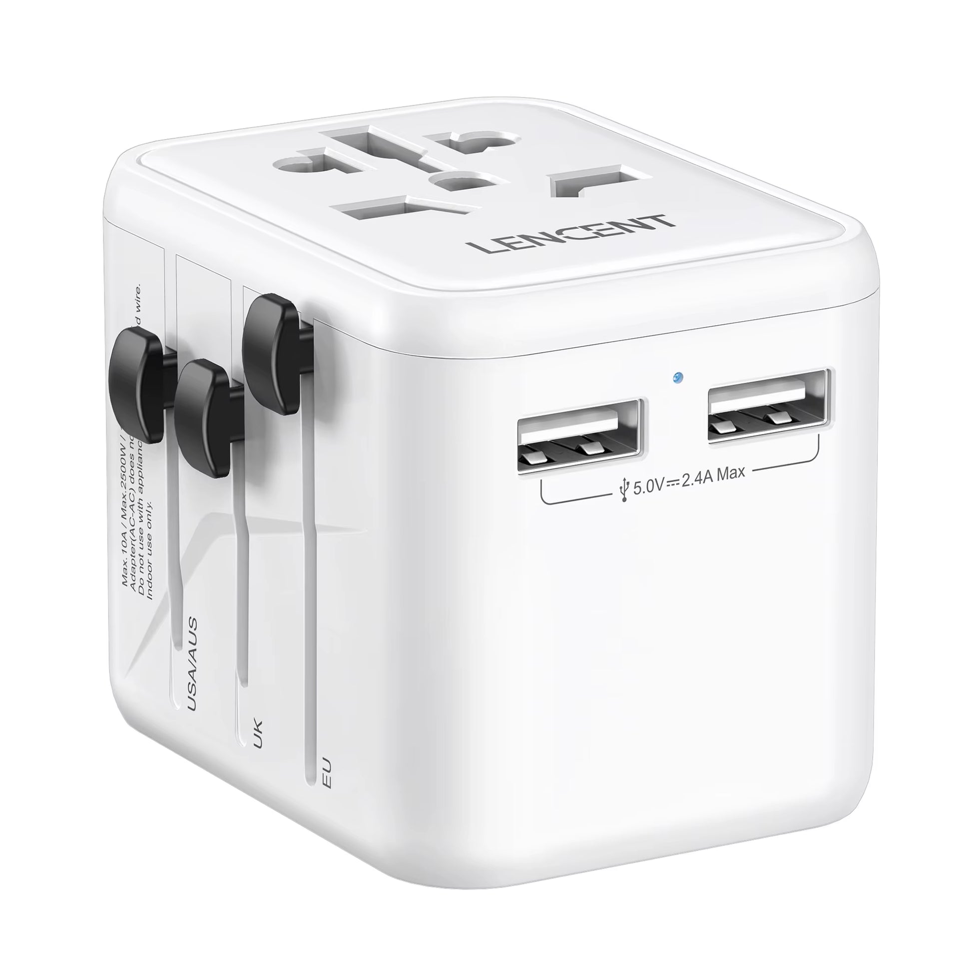International Travel Adapter with 2 USB Ports All-In-One Travel Charger Power Adapter EU/UK/USA/AUS Plug for Travel