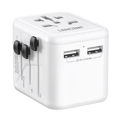 International Travel Adapter with 2 USB Ports All-In-One Travel Charger Power Adapter EU/UK/USA/AUS Plug for Travel