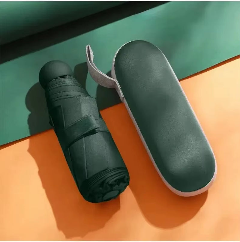 Portable Mini Capsule Umbrella - Dual Use Sunshade and Rain Protection with Black Rubber Alloy Handle