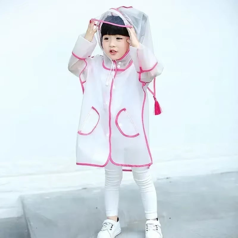 Kids Raincoat Waterproof Rain Poncho Clear Transparent Children Kindergarten School Student Rainsuit Protective Poncho Covers