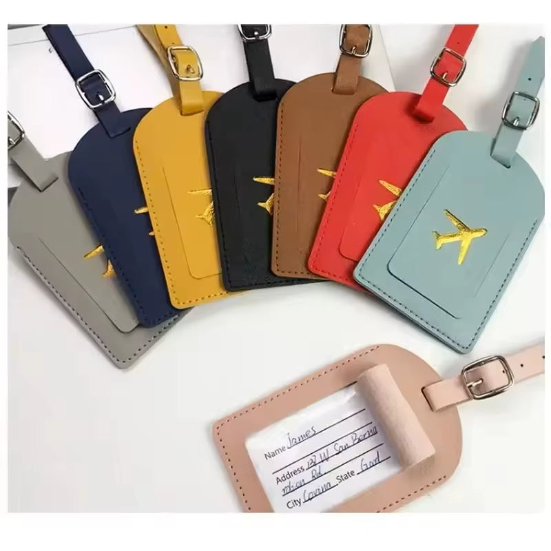 Stamped Leather Business Luggage Tag Suitcase Address Label Luggage Boarding Case Label Name ID Address Clip Travel Accessories