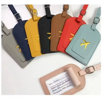 Stamped Leather Business Luggage Tag Suitcase Address Label Luggage Boarding Case Label Name ID Address Clip Travel Accessories