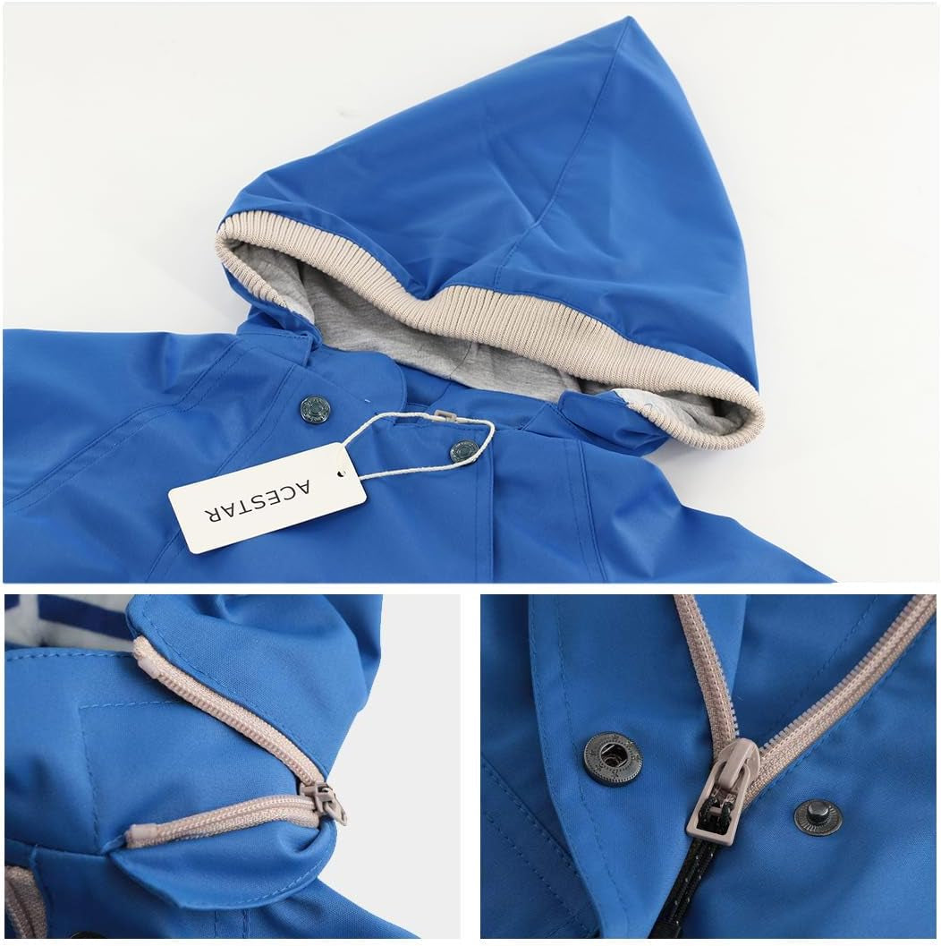 Boys Girls Waterproof Hooded Rain Jacket Kids Cotton Lined Rain Coat Toddler Windbreaker Spring Fall Raincoat