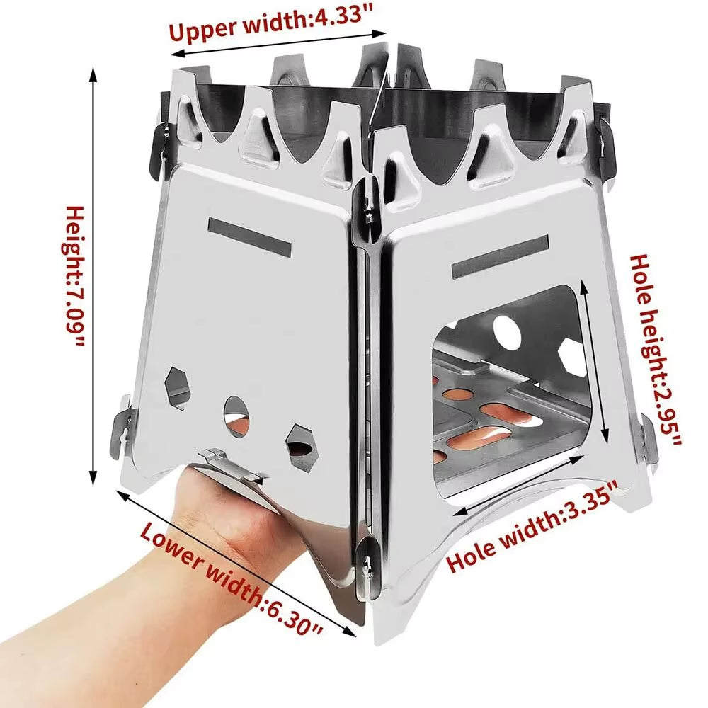 Lightweight Portable Camping Wood Stove - Stainless Steel Folding Firewood Stove for Hiking, BBQ, and Picnics