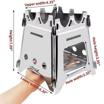 Lightweight Portable Camping Wood Stove - Stainless Steel Folding Firewood Stove for Hiking, BBQ, and Picnics