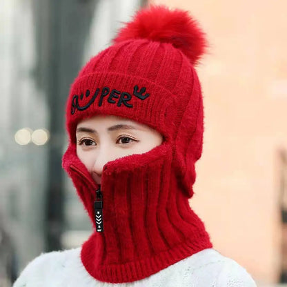 Cozy Coral Fleece Winter Hat for Women with Fur, Zipper & Pompoms - Ultimate Warmth & Style!
