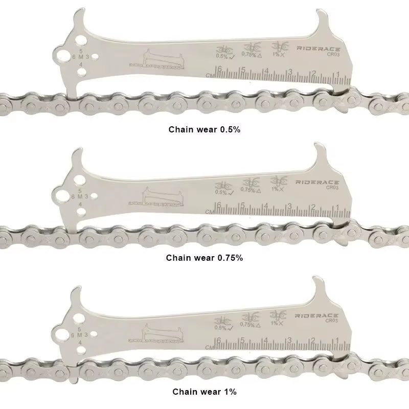 Bicycle Chain Wear Indicator Ruler Repair Tool Stainless Steel Mountain Road Bike Chain Gauge Measurement Checker Screw Diameter