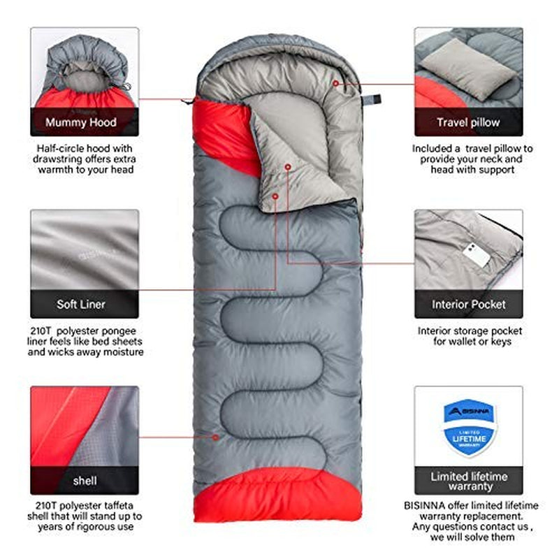 Sleeping Bag with Pillow - 4 Season Lightweight Waterproof Warm Sleeping