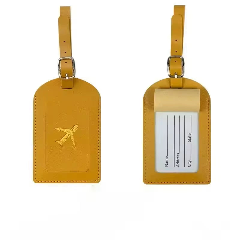 Stamped Leather Business Luggage Tag Suitcase Address Label Luggage Boarding Case Label Name ID Address Clip Travel Accessories