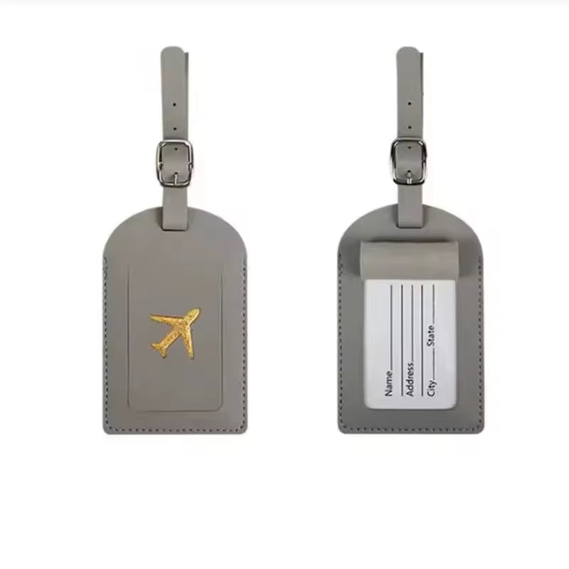 Stamped Leather Business Luggage Tag Suitcase Address Label Luggage Boarding Case Label Name ID Address Clip Travel Accessories