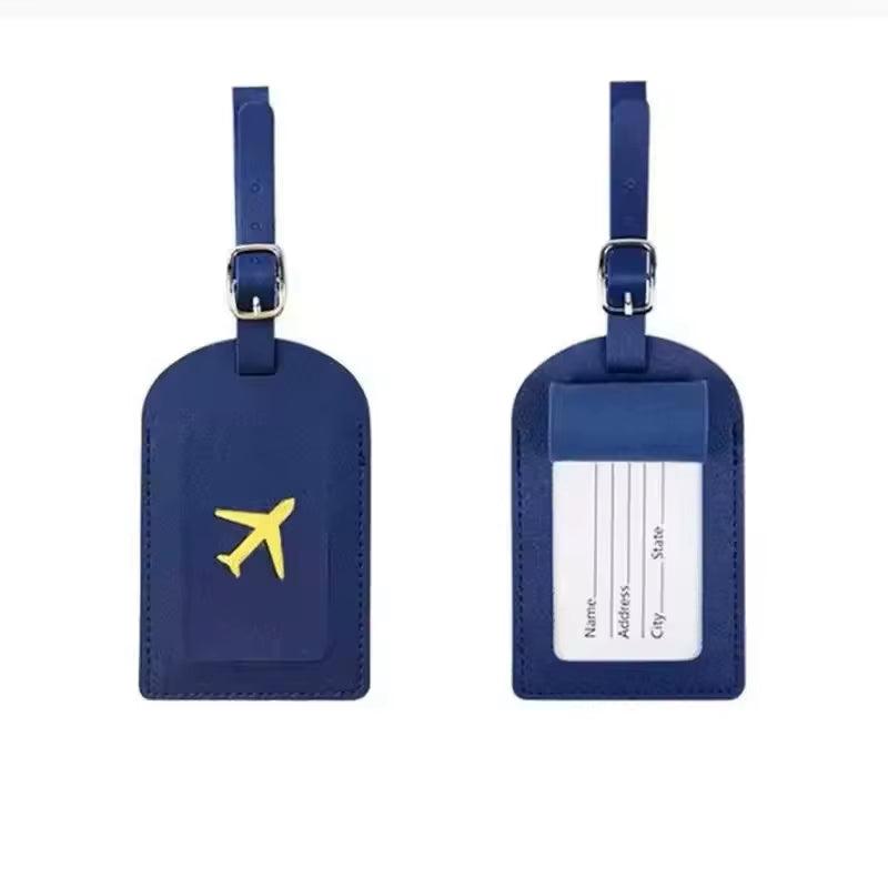 Stamped Leather Business Luggage Tag Suitcase Address Label Luggage Boarding Case Label Name ID Address Clip Travel Accessories
