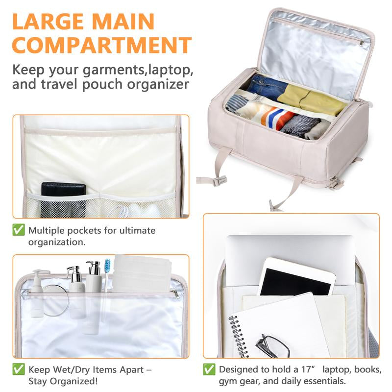 Hap Tim 40L Carry on Travel Backpack Airline Approved – Fits 17” Laptop with Wet & Dry Separation Compartments, Includes Drawstring Bag, Ideal for Weekender, Airplane Travel, Gym, Hiking & Business Trips#Fallfreshness